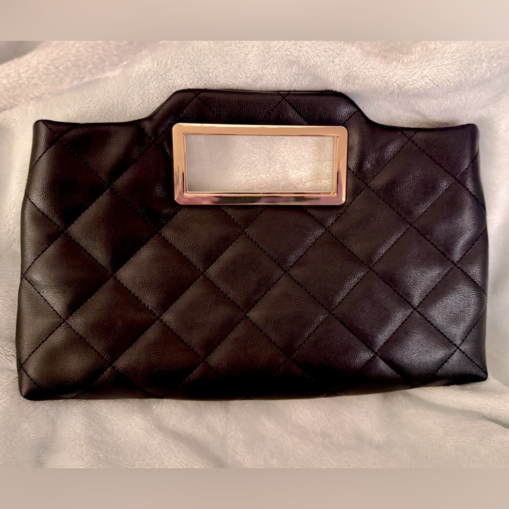 I.N.C. Judith Handle Clutch, Black with Gold Hardware, Flawless, Dressy, Classy